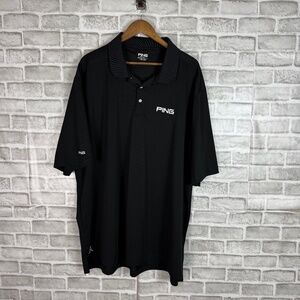 PING Golf Performance Solid Black Embroidered Logo Collared Shirt Mens 3XL